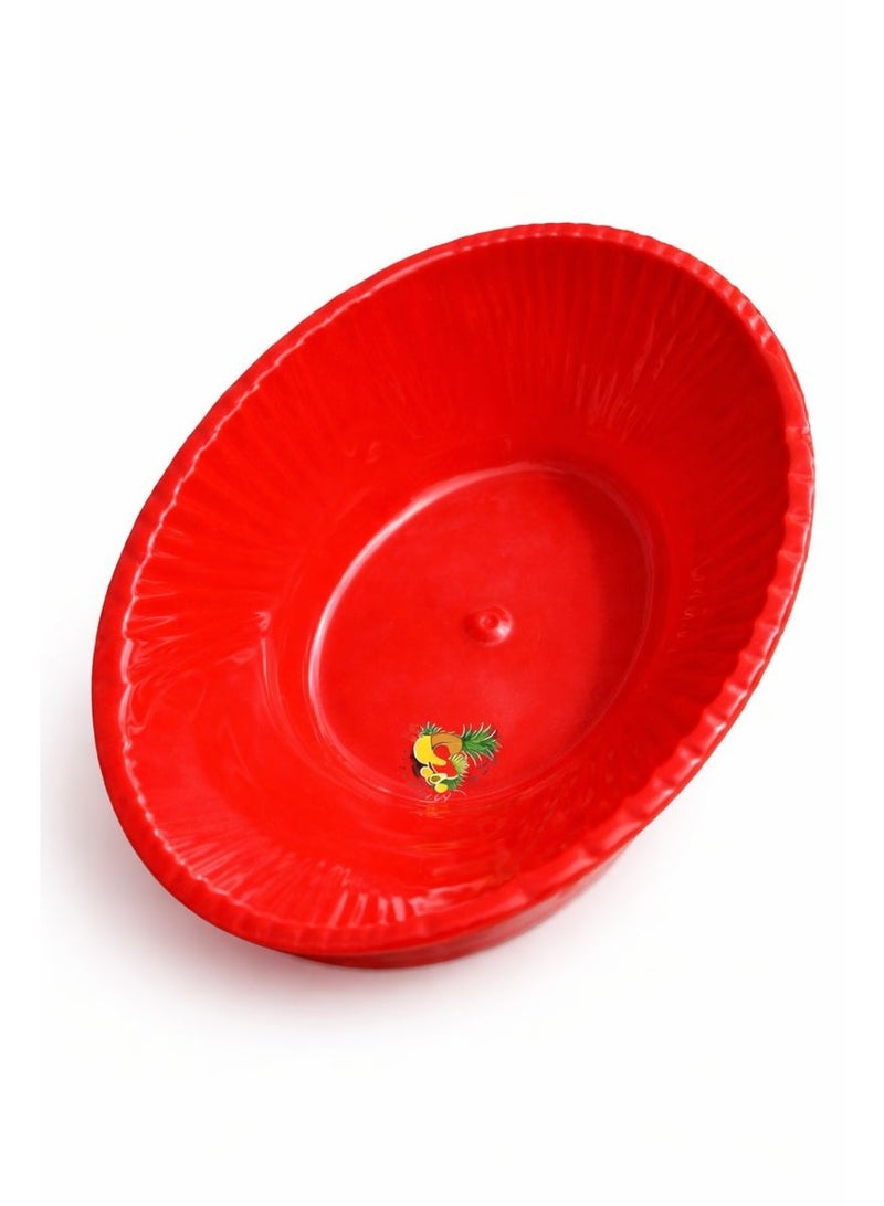 Multipurpose Ribbed Plastic Washing Bowl – Deep Kitchen Basin for Vegetables, Fruit, and Home Organization – Bright Red - Image 4
